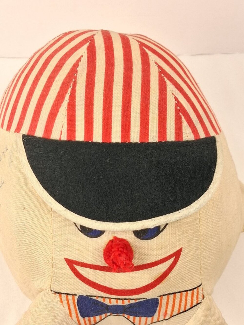 VTG Humpty Dumpty Cloth Doll W/ Red Striped Hat & Bow Tie 1940s Handmade Figure - Picture 3 of 15